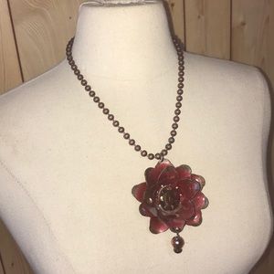 NWT copper red crystal flower choker necklace